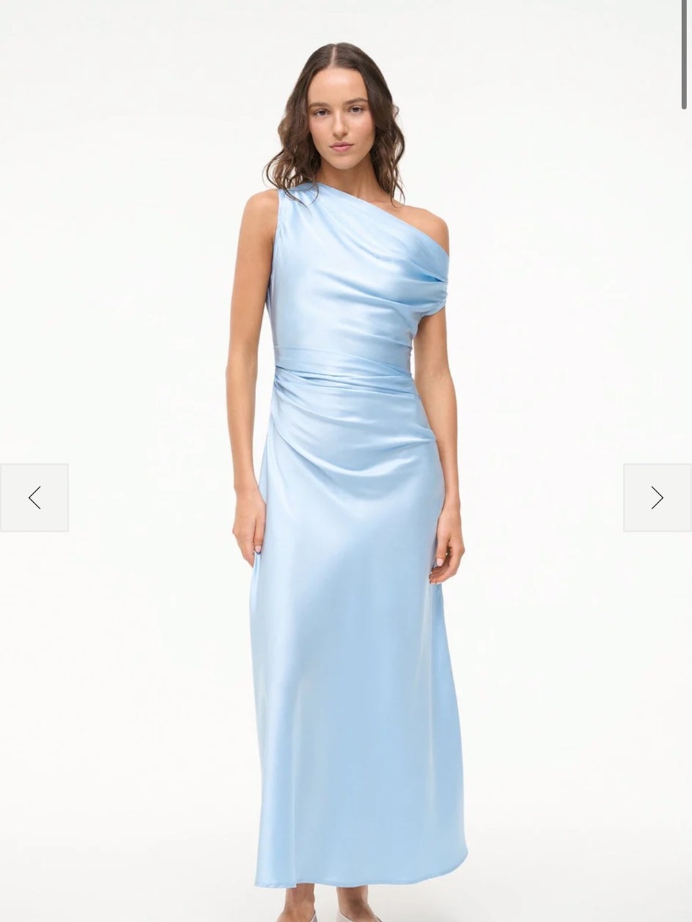 STAUD Phare Silk One-Shoulder Midi Dress in Light Blue